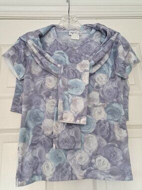 VTG agnès b. Paris Lavender Viscose Blend Cardigan Duo Set Rose Print Size S